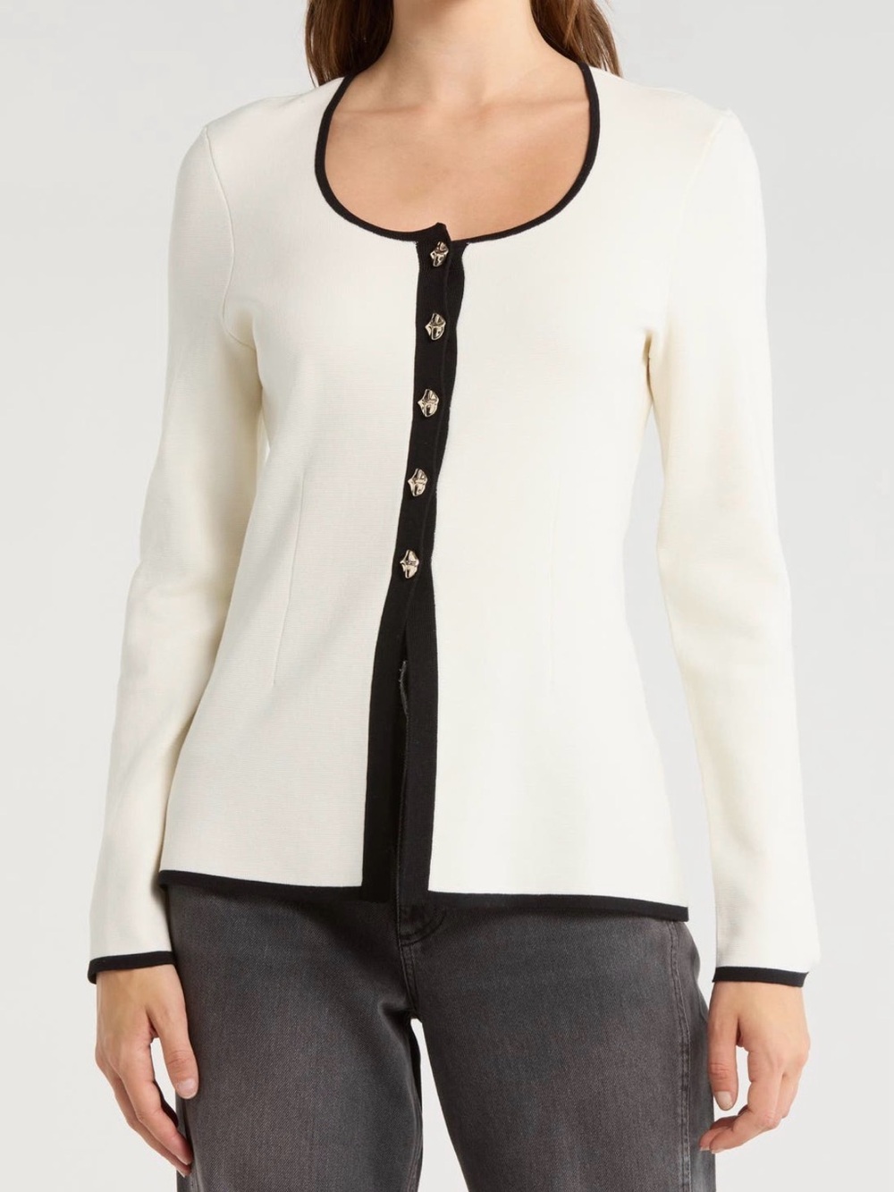 rag & bone Cream Knit Cardigan with Black Trim